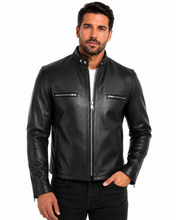 Charger l'image dans la galerie, REED Men's Naked Cow Leather Motorcycle Jacket Made in USA, stylish and protective, worn by model
