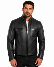 Charger l'image dans la galerie, REED Men's Naked Cow Leather Motorcycle Jacket Made in USA, stylish and protective, worn by model
