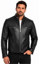 Charger l'image dans la galerie, REED Men's Naked Cow Leather Motorcycle Jacket Made in USA, stylish and protective, worn by model
