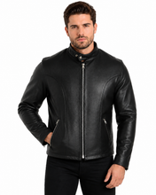 Load image into Gallery viewer, REED Men's Premium Leather Motorcycle Jacket, Black, made in USA, featuring naked cow leather 
