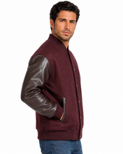Cargar imagen en el visor de la galería, REED Men's Premium Varsity Leather Wool Jacket, stylish and warm, made in USA
