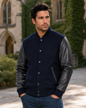 Cargar imagen en el visor de la galería, REED Men's Premium Varsity Leather Wool Jacket, stylish and warm, made in USA
