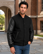 Cargar imagen en el visor de la galería, REED Men's Premium Varsity Leather Wool Jacket, stylish and warm, made in USA
