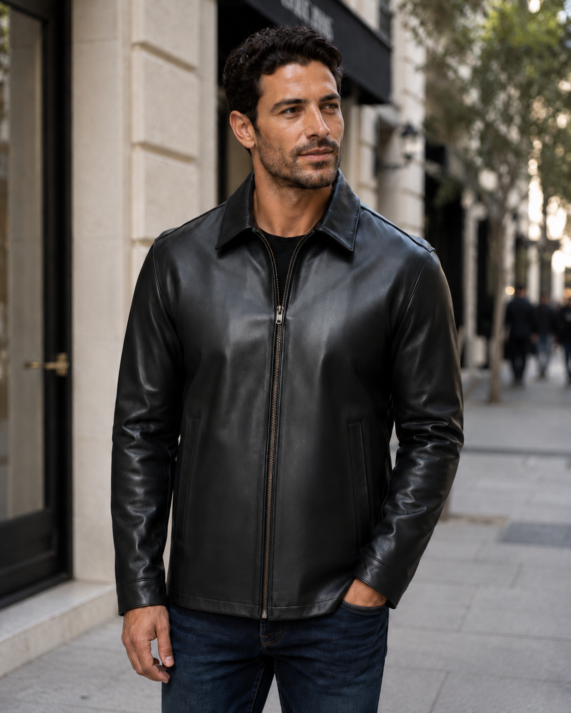 REED Men's Casual Leather Jacket Union Made in Detroit, USA, Black / 4XT