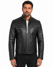 Charger l'image dans la galerie, REED Men's Naked Cow Leather Motorcycle Jacket Made in USA, stylish and protective, worn by model
