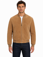 Cargar imagen en el visor de la galería, REED Men's camel Suede Leather Jacket on young model
