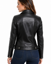 Charger l'image dans la galerie, REED Women's Black Lambskin Leather Biker Jacket, imported, classic motorcycle style
