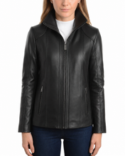Charger l'image dans la galerie, REED Women's black genuine lambskin leather jacket with stand up collar
