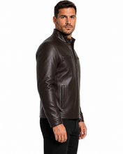 Cargar imagen en el visor de la galería, REED men's lambskin leather jacket with stand-up collar, front zip closure 
