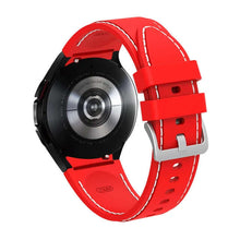 Load image into Gallery viewer, Samsung Galaxy Watch with red double line silicone sports bracelet, designed for 46mm and 42mm models, emphasizing style and comfort.
