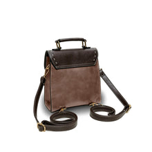 Charger l&#39;image dans la galerie, Brown vegan leather backpack with detachable straps and top handle, featuring modern design and multiple compartments for professional use.
