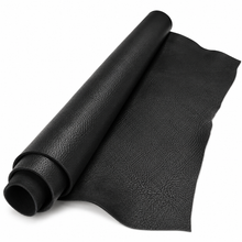 Load image into Gallery viewer, Rolled black leather sheet on a white background
