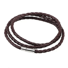 Load image into Gallery viewer, Brown braided PU leather bracelet with metal clasp, vegan-friendly stylish accessory.
