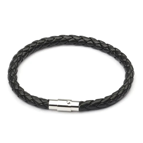 Black braided magnetic buckle bracelet with sleek modern design, showcasing practical and fashionable accessory for easy wear.