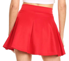 Load image into Gallery viewer, Red flared mini skater skirt, women&#39;s versatile stretchy casual wear, Made in USA, back view display.
