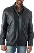 Cargar imagen en el visor de la galería, Man wearing a black leather jacket on a white background
