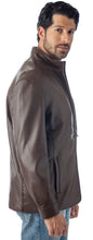 Cargar imagen en el visor de la galería, Man wearing a brown leather jacket with a white background
