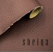 Load image into Gallery viewer, Close-up of brown textured leather with &quot;sheiqa&quot; watermark, ideal for patching and restoring leather items efficiently.
