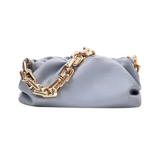 Load image into Gallery viewer, Soft Leather Women&#39;s Cloud Bag in gray with gold chain, showcasing elegant design and premium craftsmanship for versatile fashion.
