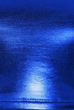 Charger l&#39;image dans la galerie, Close-up of vibrant metallic blue fabric texture with a glossy finish, ideal for stylish clothing designs.
