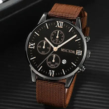 Charger l&#39;image dans la galerie, Men&#39;s business watch with brown strap and black dial featuring Roman numerals, designed for sophistication and professionalism.
