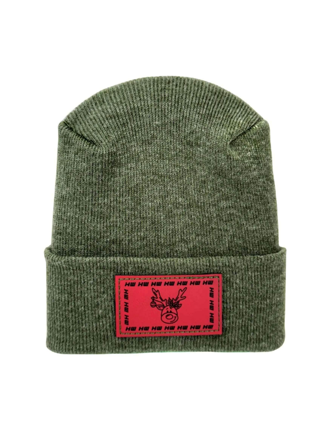Reindeer Limited Edition Christmas Beanie in green knit with H-Stitch design, part of Haakwear’s exclusive 2025 Christmas Hat Collection.