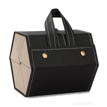 Cargar imagen en el visor de la galería, Black portable eyeglasses storage case with multiple slots, made from vegan polyurethane leather, featuring a sturdy handle.

