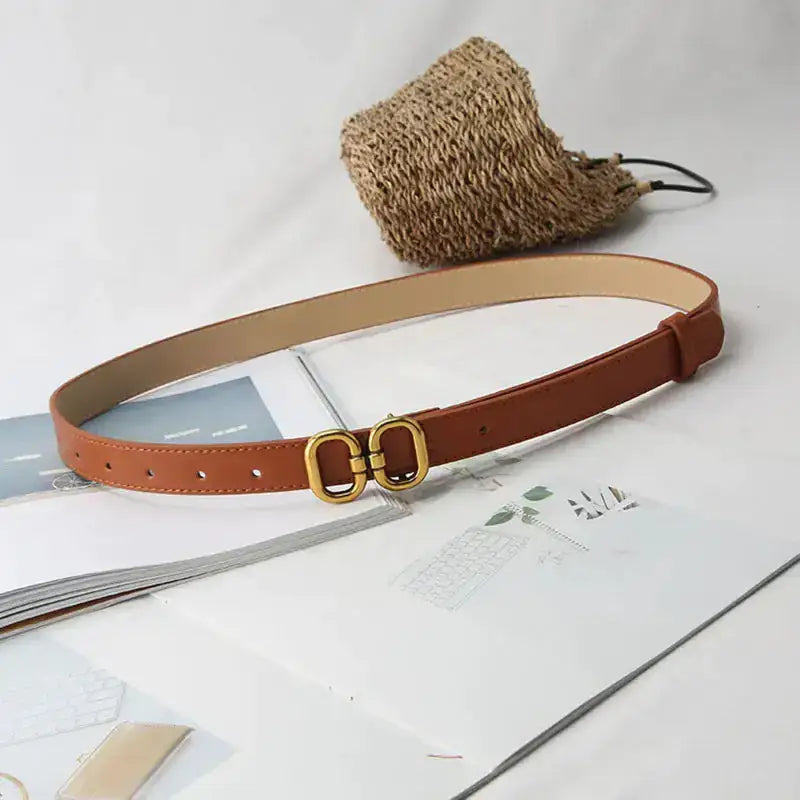 Elegant Leather Designer Belt for Women, Brown