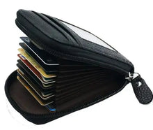 Load image into Gallery viewer, Open lightweight premium leather card protector showcasing multiple card slots and sleek design, emphasizing functionality and style.
