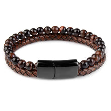 Load image into Gallery viewer, Natural stone genuine leather bracelet with polished beads, sophisticated accessory for elevating style and elegance.
