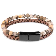 Load image into Gallery viewer, Natural stone and genuine leather bracelet with elegant clasp, perfect for adding sophistication to any outfit.
