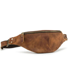 Load image into Gallery viewer, Wagner Leather Waist Bag | Full Grain Leather Fanny Pack in brown cowhide with front zipper pocket, stylish and durable design.

