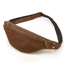 Load image into Gallery viewer, Wagner Leather Waist Bag | Full Grain Leather Fanny Pack in brown with premium cowhide leather and zipper details.
