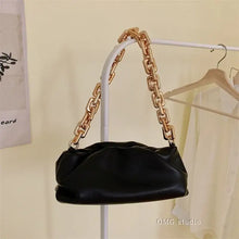 Load image into Gallery viewer, Soft Leather Women&#39;s Cloud Bag with gold chain handle on display in elegant setting, perfect for versatile fashion and style.
