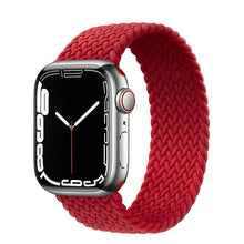 Load image into Gallery viewer, Red nylon elastic Apple Watch strap for Series 7, compatible with 38mm to 45mm models. Stretchable bracelet design.
