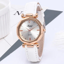 Load image into Gallery viewer, Fashion women casual watch with white vegan leather strap and rose gold case featuring quartz movement.
