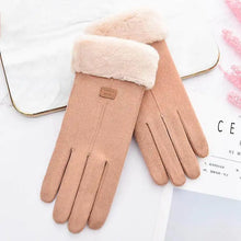 Cargar imagen en el visor de la galería, Winter Thick Plush Gloves with soft beige lining for warmth and comfort during cold weather, showcasing luxurious and cozy design.
