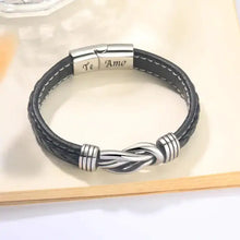 Load image into Gallery viewer, Men&#39;s leather bracelet with irregular graphic, high-quality bold style accessory with &#39;Te Amo&#39; engraving and unique design clasp.
