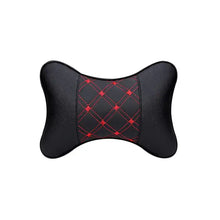 Load image into Gallery viewer, PU leather car neck pillow for head pain relief with red stitching, vegan leather, imported design, enhances car interior.
