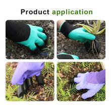 Cargar imagen en el visor de la galería, Garden gloves with claw tips in use, showing digging and planting applications.

