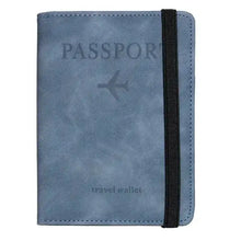 Load image into Gallery viewer, Blue leather passport holder with RFID blocking for secure travel
