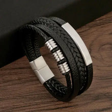 Load image into Gallery viewer, Classic men&#39;s leather bracelet with stainless steel accents, exuding timeless elegance and masculine confidence.
