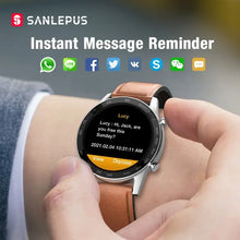 Load image into Gallery viewer, Business smart watch displaying instant message reminder with app icons and date on screen, worn on wrist.
