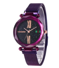 Load image into Gallery viewer, Galaxy Starsa Watch with a 35MM dial and 220MM strap, featuring a purple mesh band and starry dial design, non-waterproof.

