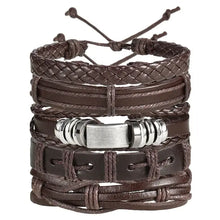 Load image into Gallery viewer, Multilayer leather bracelet with braided and plain straps, featuring a metallic clasp, perfect for stylish and durable wear.
