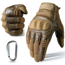 Load image into Gallery viewer, Knuckle reinforced tactical gloves with full-finger design and carabiner, ideal for outdoor activities and tactical operations.
