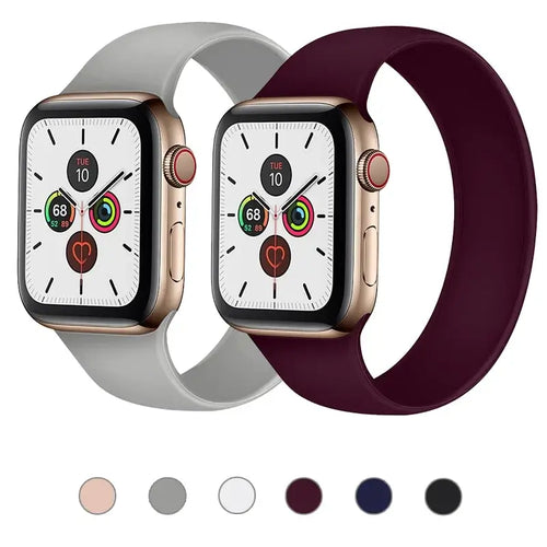 Apple Watch 5 bands in gray and burgundy with color options, showcasing stylish design and premium comfort.
