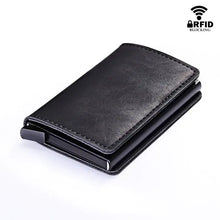 Cargar imagen en el visor de la galería, RFID Lock Vintage Automatic Vegan Leather Credit Card Holder with Aluminium, Black, Imported, Slim Design
