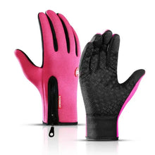 Load image into Gallery viewer, Pink winter cycling gloves with zipper for outdoor sports and adventure
