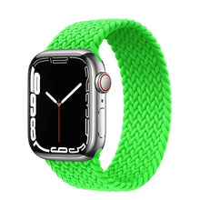 Load image into Gallery viewer, Green nylon elastic strap for Apple Watch, compatible with iWatch Series 1-7 and SE. Available in 38mm to 45mm sizes.
